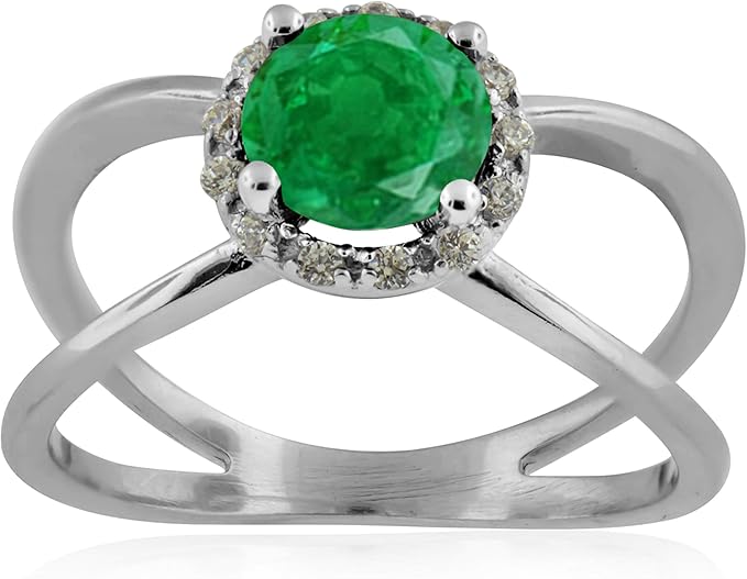 Aonejewelry 0.85 Carat 6MM Round Created Emerald And Diamond Ring In 10K Solid Rose, White & Yellow Gold, Best Valentinesday Gift