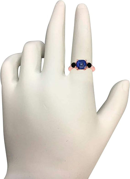 Aonejewelry 2.20 Carat Sapphire And Black Diamond Three Stone Ring In 10K Solid Rose, White & Yellow Gold, Best Valentinesday Gift