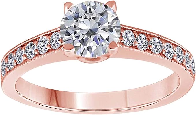 Aonejewelry 1.00 Carat Natural Diamond Engagement Wedding Sparkling Ring Crafted In 18K Solid Rose White And Yellow Gold For Woman, Best Valentinesday Gift