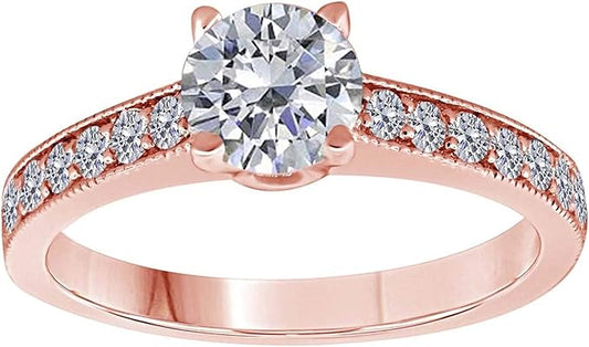 Aonejewelry 1.00 Carat Natural Diamond Engagement Wedding Sparkling Ring Crafted In 18K Solid Rose White And Yellow Gold For Woman, Best Valentinesday Gift