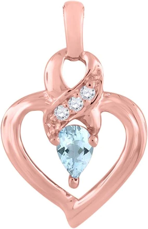 0.25 Carat 5x3 Pear Shape Gemstone And Diamond In Heart Shape Pendant For Woman Crafted In 10k Rose White And Yellow Gold With 18" Gold Plated Over 925 Sterling Silver Box Chain