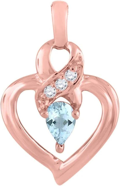 0.25 Carat 5x3 Pear Shape Gemstone And Diamond In Heart Shape Pendant For Woman Crafted In 10k Rose White And Yellow Gold With 18" Gold Plated Over 925 Sterling Silver Box Chain