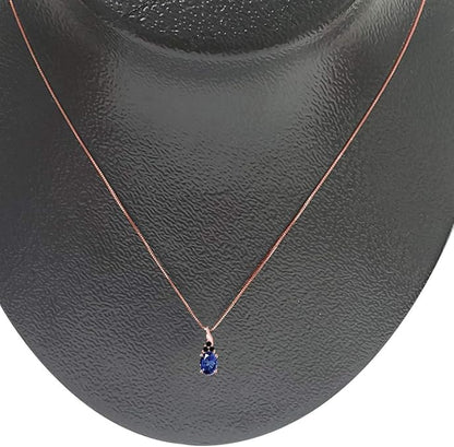 14k Rose, White, Yellow Gold Dangling Style Pendant Necklace For Women With 1.35 Cttw Oval Shape Sapphire And Black Diamonds, Best Valentinesday Gift