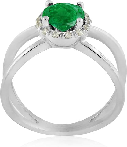 Aonejewelry 0.85 Carat 6MM Round Created Emerald And Diamond Ring In 10K Solid Rose, White & Yellow Gold, Best Valentinesday Gift