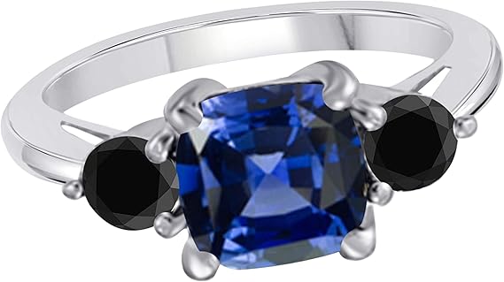 Aonejewelry 2.20 Carat Tanzanite And Black Diamond Three Stone Ring In 10K Solid Rose, White & Yellow Gold, Best Valentinesday Gift