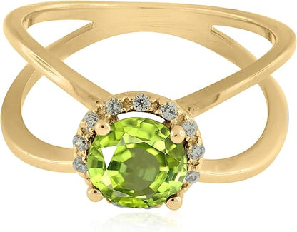 Aonejewelry 0.85 Carat 6MM Round Peridot And Diamond Ring In 10K Solid Rose, White & Yellow Gold, Best Valentinesday Gift