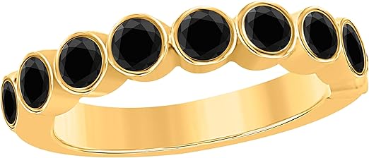 Aonejewelry Black Diamond Engagement Wedding Bezel Set Band In 10K Solid Rose, White & Yellow Gold, Best Valentinesday Gift