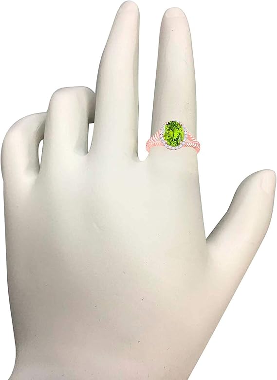 Aonejewelry 1.95 Carat Diamond And Oval Shape Peridot Ring In 10K Solid Rose, White & Yellow Gold, Best Valentinesday Gift