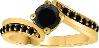 Aonejewelry 1.00 Carat Black Diamond Ring In 10K Solid Rose, White & Yellow Gold, Best Valentinesday Gift