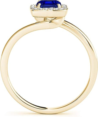 Aonejewelry 10K 1.00 Carat Created Emerald Shape Sapphire And Diamond Ring In Solid Rose, White & Yellow Gold, Best Valentinesday Gift