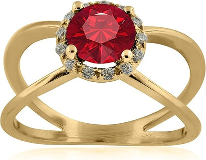 Aonejewelry 0.85 Carat 6MM Round Created Ruby And Diamond Ring In 10K Solid Rose, White & Yellow Gold, Best Valentinesday Gift