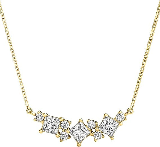 0.34 Carat Lab-Grown Princess & Round White Diamond Pendant Necklace For Women In 10K Rose, Yellow and White Gold with Gold Plated 925 Sterling Silver 18" Box Chain