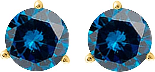 AoneJewelry0.30 CaratsW Round Blue Diamond Martini Stud Earrings for Women In 14K Yellow Gold Prong-Setting Gemstone Wedding Jewelry Collection