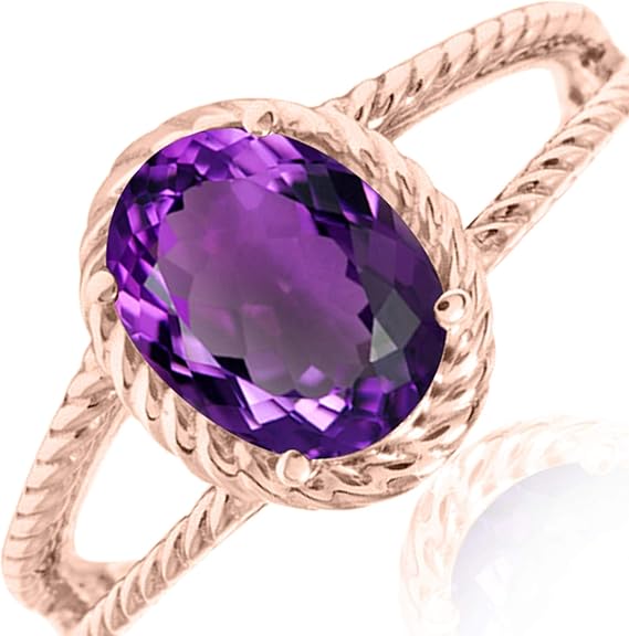 Aonejewelry 1.25 Carat Oval Shape Amethyst Ring In 10K Solid Rose, White & Yellow Gold, Best Valentinesday Gift