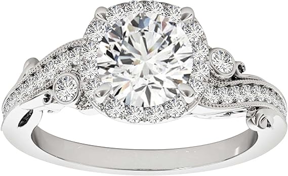 Diamond Engagement Ring For Women 1 Carat Round Shape White Diamond Prong Setting 43 Stones Engagement Aniversary Ring In 18K Solid Rose, White & Yellow Gold Collection