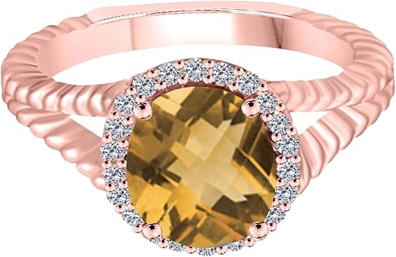 Aonejewelry 1.95 Carat Diamond And Oval Shape Citrine Ring In 10K Solid Rose, White & Yellow Gold, Best Valentinesday Gift