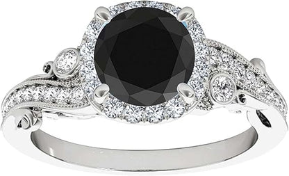 Diamond Engagement Ring For Women 1.30 Carat Round Shape Black Diamond Prong Setting 43 Stones Engagement Aniversary Ring In 10K Solid Rose, White & Yellow Gold By AoneJewelry Collection