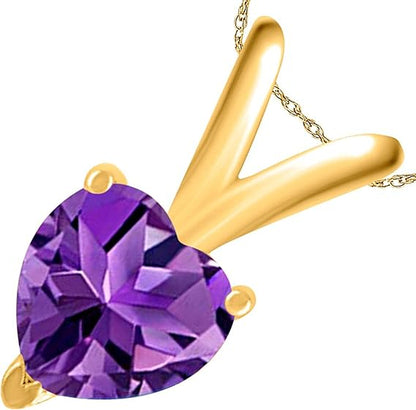 AoneJewelry Amethyst Pendant Necklace for Women | 14k Yellow Gold 0.25 Carat 1 Stone Heart Shape Prong Setting 18" Silver Box Chain Necklace Wedding Jewelry Collection