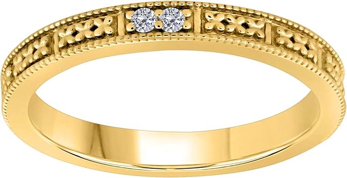 Aonejewelry Diamond Hand-Crafted Wedding Band In 10K Solid White And Yellow Gold, Best Valentinesday Gift