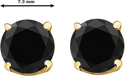 AoneJewelry3.00 CaratsW Round Black Diamond Solitaire Stud Earrings for Women In 14K Yellow Gold Prong-Setting Gemstone Wedding Jewelry Collection