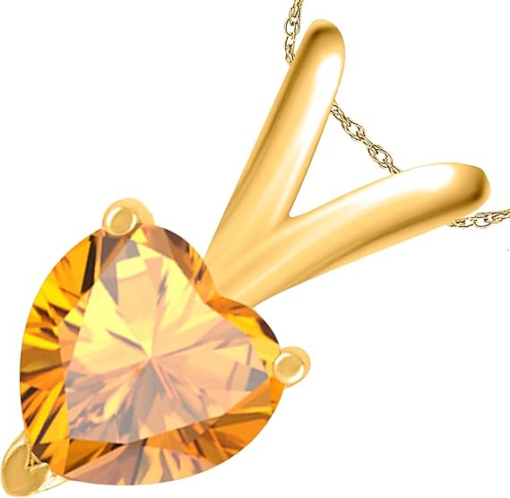 AoneJewelry Citrine Pendant Necklace for Women | 14k Yellow Gold 0.25 Carat 1 Stone Heart Shape Prong Setting 18" Silver Box Chain Necklace Wedding Jewelry Collection