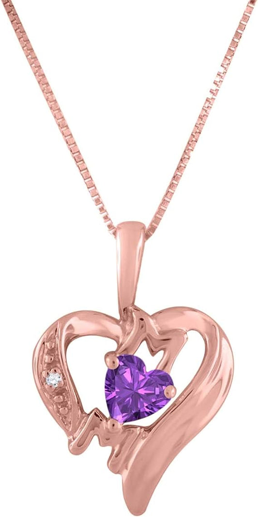 0.25 Carat 4MM Heart Shape Gemstone With Round Diamond In Heart Shape Mom Pendant For Woman Crafted In 10k Rose White And Yellow Gold With 18" Gold Plated Over 925 Sterling Silver Box Chain