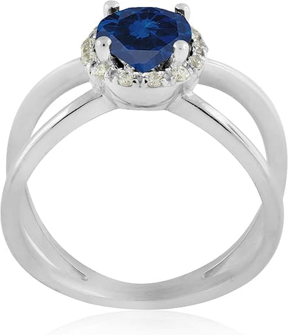 Aonejewelry 0.85 Carat 6MM Round Created Sapphire And Diamond Ring In 10K Solid Rose, White & Yellow Gold, Best Valentinesday Gift