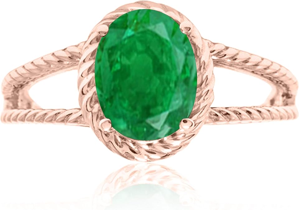 1.25 Carat Created Emerald Oval Shape Ring In 10K Solid Rose, White & Yellow Gold, Best Valentinesday Gift