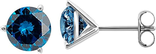 AoneJewelry1.00 CaratsW Round Blue Diamond Solitaire Stud Earrings for Women In 14K White Gold Prong-Setting Gemstone Wedding Jewelry Collection