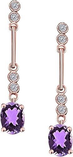 AoneJewelry Gemstone & Diamond Leverback Earring for Women| 14K Rose Gold 2.61 Carat 10 Stone Round Cut Prong Setting Genuine Diamond Wedding Jewelry Collection