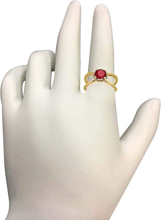 Aonejewelry 0.85 Carat 6MM Round Created Ruby And Diamond Ring In 10K Solid Rose, White & Yellow Gold, Best Valentinesday Gift