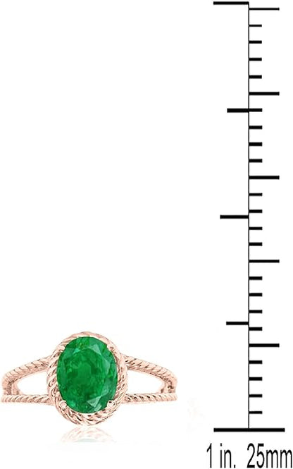 1.25 Carat Created Emerald Oval Shape Ring In 10K Solid Rose, White & Yellow Gold, Best Valentinesday Gift