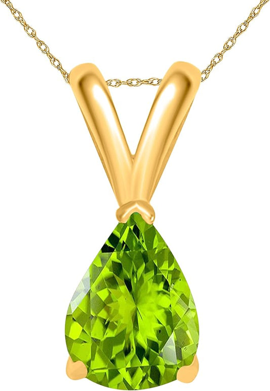 AoneJewelry Peridot Pendant Necklace for Women | 14k Yellow Gold 0.90 Carat 1 Stone Pear Shape Prong Setting 18" Silver Box Chain Necklace Wedding Jewelry Collection