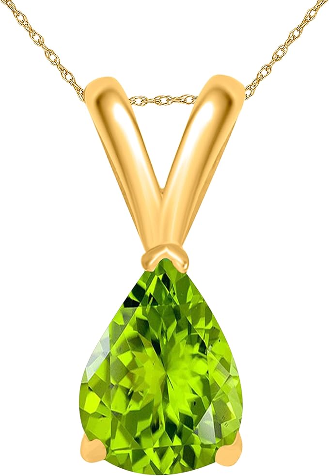 AoneJewelry Peridot Pendant Necklace for Women | 14k Yellow Gold 0.70 Carat 1 Stone Round Cut Prong Setting 18" Silver Box Chain Necklace Wedding Jewelry Collection