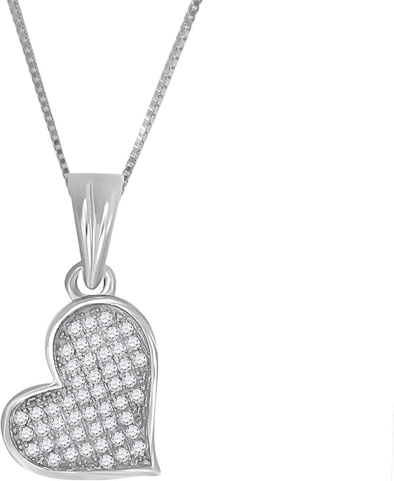 0.15 Carat Natural Round Shape Diamond With Heart Shape Lightweighted Pendant Necklace For Woman Wedding Engagement Anniversary Jewelry Collection In 925 Sterling Silver With 18" Box Chain