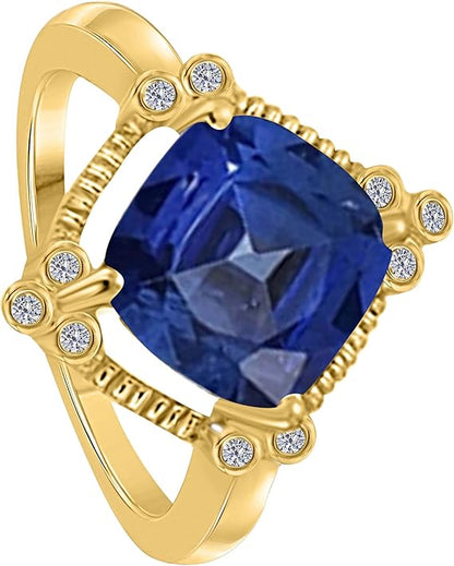 Aonejewelry Sapphire And Diamond Ring 2.85 Carat In 10K Solid Rose, White & Yellow Gold, Best Valentinesday Gift