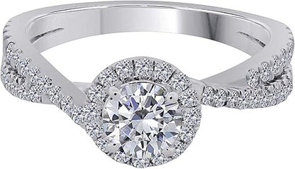 1.00 Carat 14K Solid White Gold Diamond Halo Engagement Ring, Best Valentinesday Gift