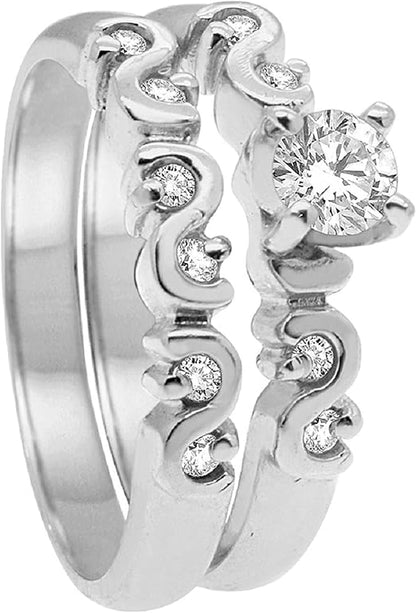 Aonejewelry 1/2 Carat Diamond Bridal Set Swirl Engagement Ring In 10K Solid White & Yellow Gold, Best Valentinesday Gift