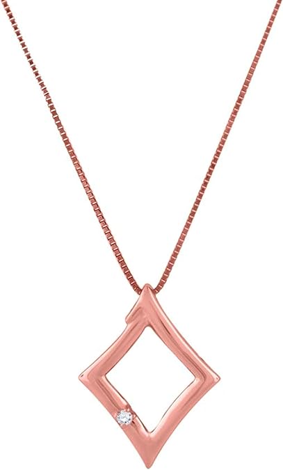 AoneJewelry 0.01 Carat Natural White Diamond With Kite Shape Design Pendant Necklace For Woman Crafted In 10k Rose White And Yellow Gold With 18" Gold Plated Over 925 Sterling Silver Box Chain