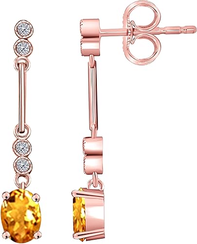 AoneJewelry Gemstone & Diamond Leverback Earring for Women| 14K Rose Gold 2.61 Carat 10 Stone Round Cut Prong Setting Genuine Diamond Wedding Jewelry Collection