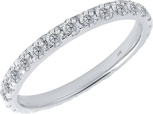 0.55 Carat Natural Round White Diamond Full Eternity Wedding/Engagement Band For Women/Girls In 14K White Gold