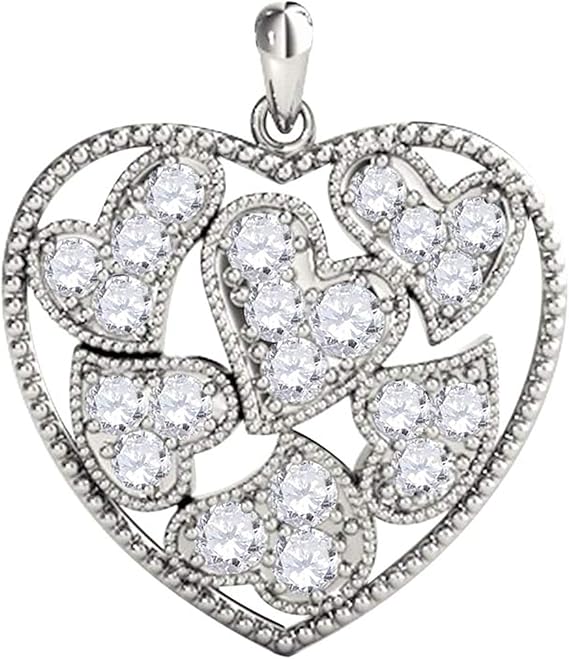 0.25 Carat Natural Round White Diamond Heart Shape Pendant Necklace For Women In 10K Rose, Yellow and White Gold With Sterling Silver 18" Box Chain