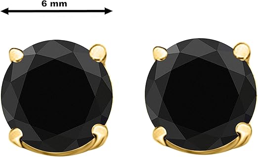 AoneJewelry2.00 CaratsW Round Black Diamond Solitaire Stud Earrings for Women In 14K Yellow Gold Prong-Setting Gemstone Wedding Jewelry Collection