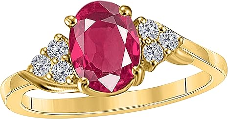 AoneJewelry Ruby Gemstone Engagement Rings for Women |10K Rose, White & Yellow gold 1.5 Carat Red Color Round Cut Prong Setting Genuine Diamond Wedding Jewelry Collection