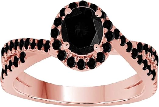 Aonejewelry 1.00 Carat Natural Black Diamond Crafted In 10K Solid Rose White And Yellow Gold Halo Engagement Wedding Ring For Woman, Best Valentinesday Gift