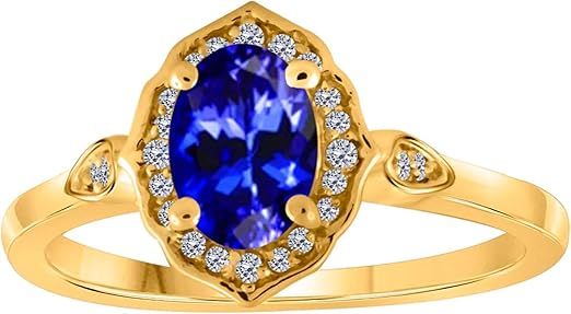 Aonejewelry 0.85 Carat Oval Shape Created Tanzanite And Diamond Ring In 10K Solid Rose, White & Yellow Gold, Best Valentinesday Gift