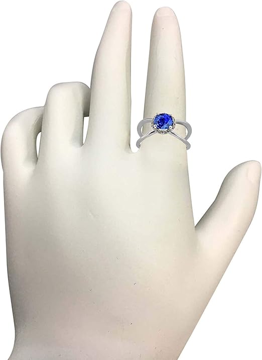 Aonejewelry 0.85 Carat 6MM Round Created Tanzanite And Diamond Ring In 10K Solid Rose, White & Yellow Gold, Best Valentinesday Gift