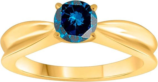 1/2 Carat 10K White, Yellow & Rose Gold Solitaire Blue Diamond Ring, Best Valentinesday Gift