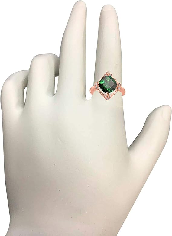 Aonejewelry 2.85 Carat Cushion Cut Emerald And Diamond Ring In 10K Solid Rose, White & Yellow Gold, Best Valentinesday Gift