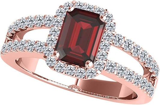 Gemstone and Diamond Ring for Women in 10k Solid Rose Gold With 2.00 Cttw (I-J, I1-I2) Natural Garnet And Diamonds, Best Valentinesday Gift